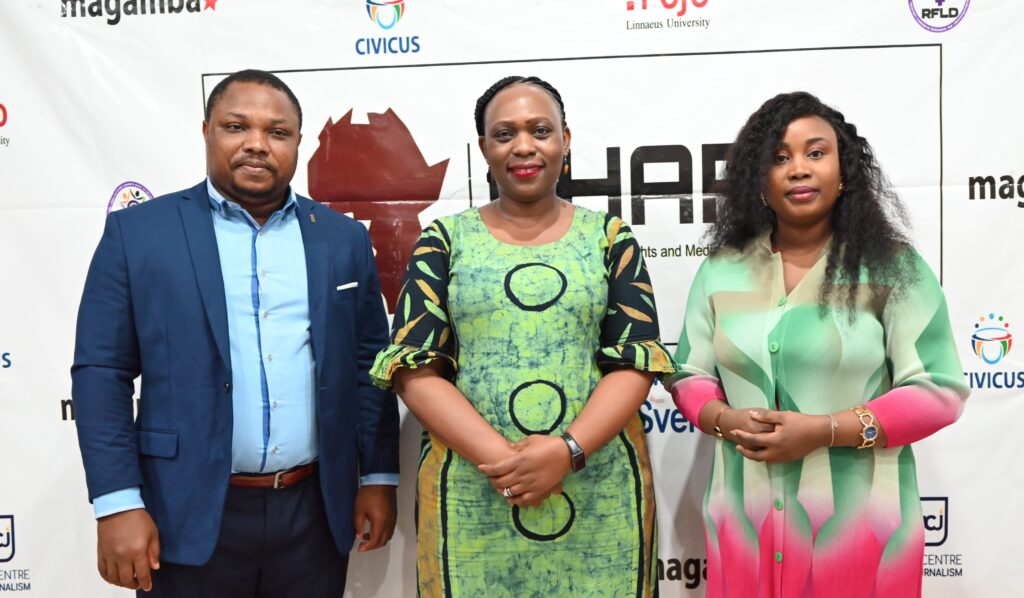 RFLD Senior Programs Coordinator Mr. John Gbenagnon (Left) CHARM Coordinator Maria Kaddu (Middle) and RFLD President Ms Agueh Dossi.